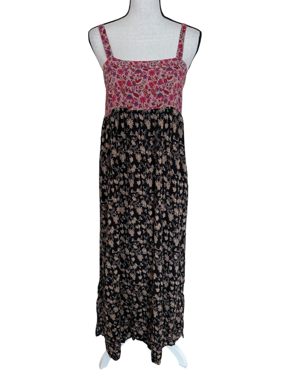 Natural Life Patti Side Slit Maxi Dress Pink Black Floral Womens Small